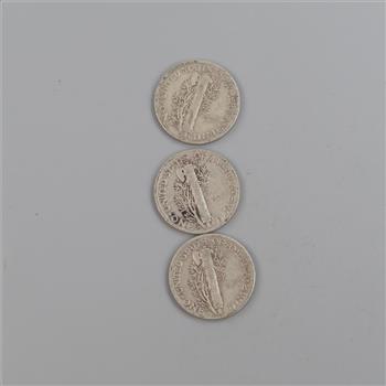 3 US Mercury Silver Dimes