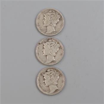 3 US Mercury Silver Dimes