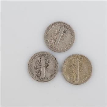 3 US Mercury Silver Dimes