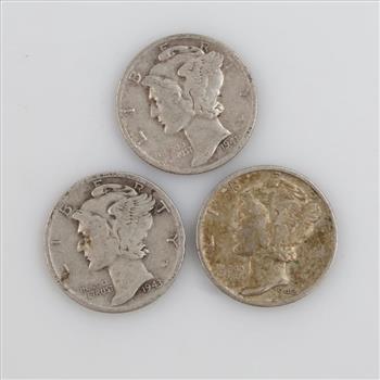 3 US Mercury Silver Dimes