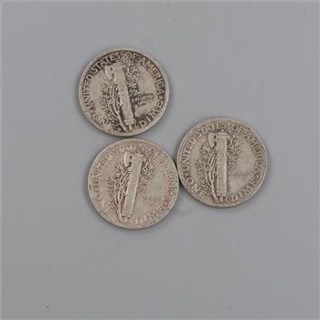 3 US Mercury Silver Dimes