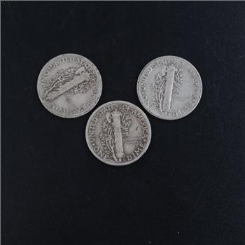 3 US Mercury Silver Dimes