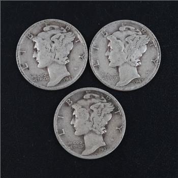 3 US Mercury Silver Dimes
