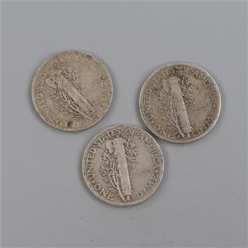 3 US Mercury Silver Dimes