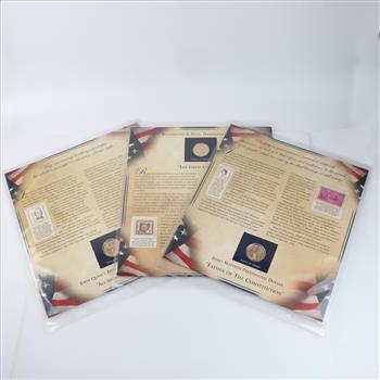 3 US Presidential Dollar Coin Collection Sheets, 8+ Stamps And Coins