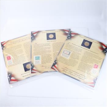 3 US Presidential Dollar Coin Collection Sheets, 8+ Stamps And Coins