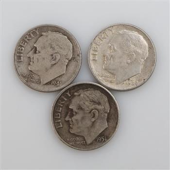 3 US Roosevelt Silver Dimes