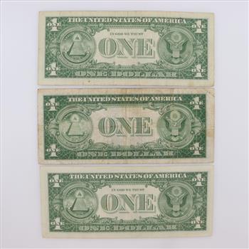 3 US Silver Certificates, One Dollar