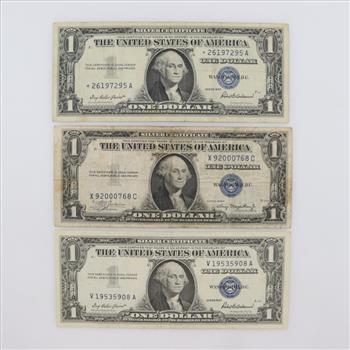 3 US Silver Certificates, One Dollar
