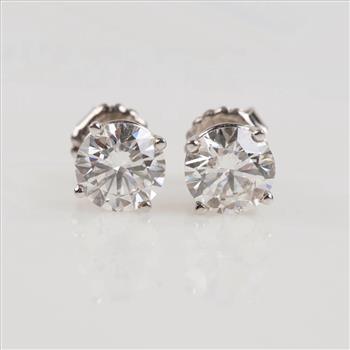 3.01cts TW Diamond 10kt White Gold Stud Earrings-Evaluated By Our Certified Gemologist-AGS/GIA