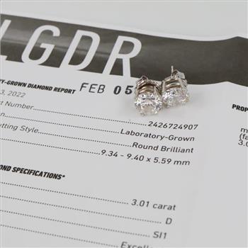 3.01cts TW Diamond 10kt White Gold Stud Earrings-Evaluated By Our Certified Gemologist-AGS/GIA