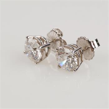 3.01cts TW Diamond 10kt White Gold Stud Earrings-Evaluated By Our Certified Gemologist-AGS/GIA