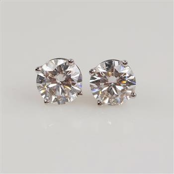 3.01cts TW Diamond 10kt White Gold Stud Earrings-Evaluated By Our Certified Gemologist-AGS/GIA