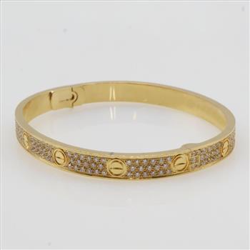 3.06cts TW Diamond 18kt Gold Bangle Bracelet-Evaluated By Our Certified Gemologist-AGS/GIA