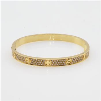 3.06cts TW Diamond 18kt Gold Bangle Bracelet-Evaluated By Our Certified Gemologist-AGS/GIA