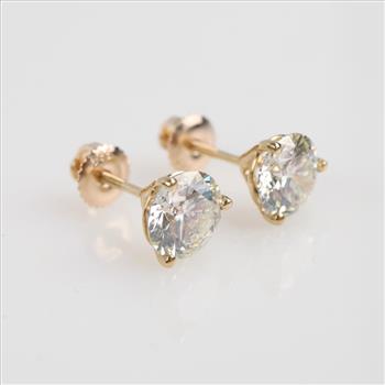 3.30cts TW Diamond 14kt Gold Martini Stud Earrings-Evaluated By Our Certified Gemologist-AGS/GIA