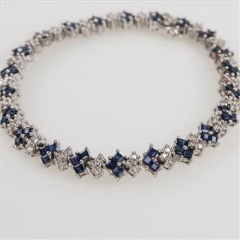 .33ctTW Diamond And Sapphire 14kt White Gold Bracelet-Evaluated By Certified Gemologist - AGS / GIA