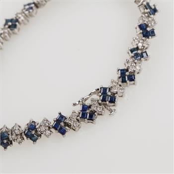 .33ctTW Diamond And Sapphire 14kt White Gold Bracelet-Evaluated By Certified Gemologist - AGS / GIA