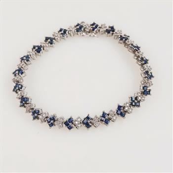 .33ctTW Diamond And Sapphire 14kt White Gold Bracelet-Evaluated By Certified Gemologist - AGS / GIA