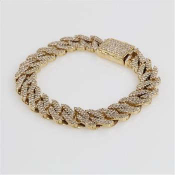 3.50cts TW Diamond 10kt Gold Curb Link Bracelet-Evaluated By Our Certified Gemologist-AGS/GIA