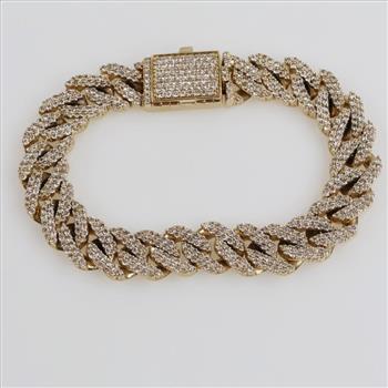 3.50cts TW Diamond 10kt Gold Curb Link Bracelet-Evaluated By Our Certified Gemologist-AGS/GIA