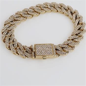 3.50cts TW Diamond 10kt Gold Curb Link Bracelet-Evaluated By Our Certified Gemologist-AGS/GIA