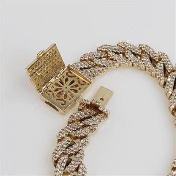 3.50cts TW Diamond 10kt Gold Curb Link Bracelet-Evaluated By Our Certified Gemologist-AGS/GIA