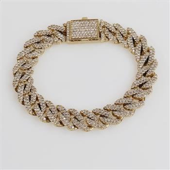 3.50cts TW Diamond 10kt Gold Curb Link Bracelet-Evaluated By Our Certified Gemologist-AGS/GIA