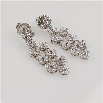 3.60ctTW Diamond 18kt White Gold Flower Motif Earrings-Evaluated By Our Certified Gemologist-AGS/GIA