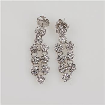 3.60ctTW Diamond 18kt White Gold Flower Motif Earrings-Evaluated By Our Certified Gemologist-AGS/GIA