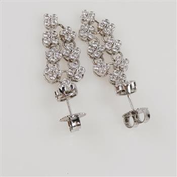 3.60ctTW Diamond 18kt White Gold Flower Motif Earrings-Evaluated By Our Certified Gemologist-AGS/GIA