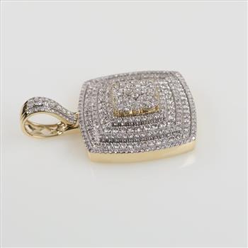 3.68ctTW Diamond 14kt Gold Two-tone Square Pendant-Evaluated By Our Certified Gemologist-AGS/GIA