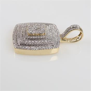 3.68ctTW Diamond 14kt Gold Two-tone Square Pendant-Evaluated By Our Certified Gemologist-AGS/GIA