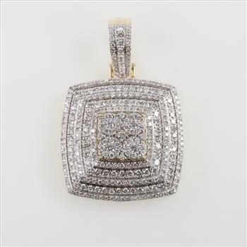3.68ctTW Diamond 14kt Gold Two-tone Square Pendant-Evaluated By Our Certified Gemologist-AGS/GIA