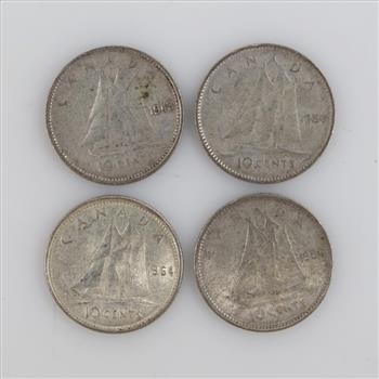 4 Canadian Silver 10 Cents