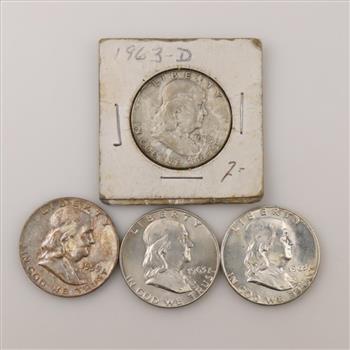 4 Franklin Silver Half Dollars