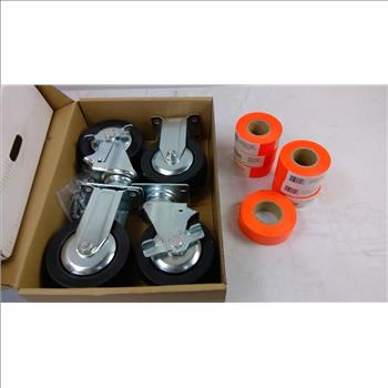 4 Pcs Rolling Caster Wheels, Orange Flagging Tape 7 Rolls