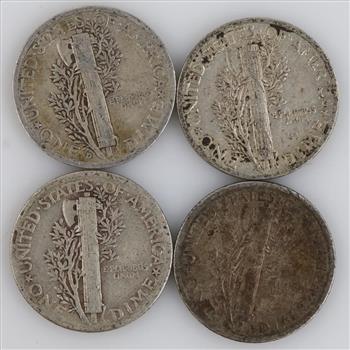 4 US Mercury Silver Dimes