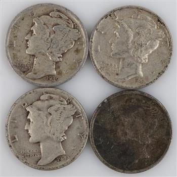 4 US Mercury Silver Dimes