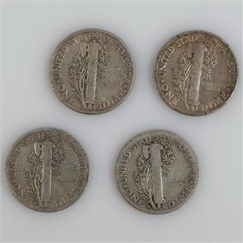 4 US Mercury Silver Dimes