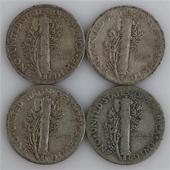 4 US Mercury Silver Dimes