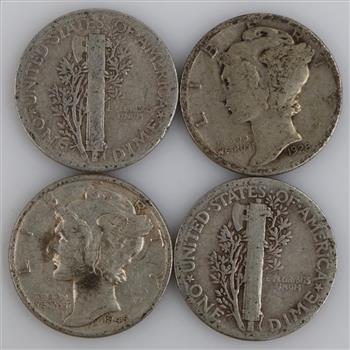 4 US Mercury Silver Dimes