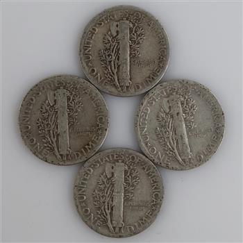 4 US Mercury Silver Dimes
