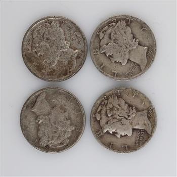 4 US Mercury Silver Dimes