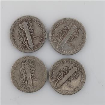 4 US Mercury Silver Dimes