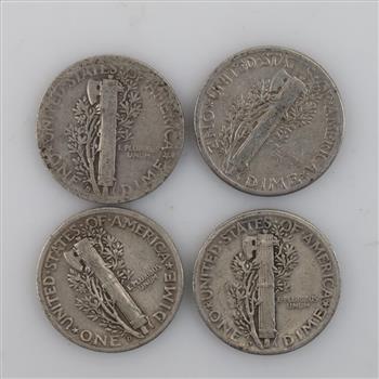 4 US Mercury Silver Dimes