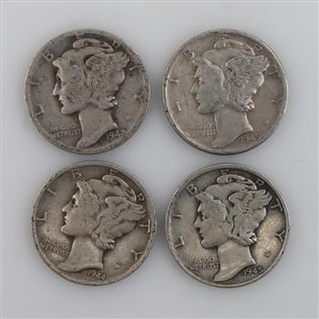 4 US Mercury Silver Dimes