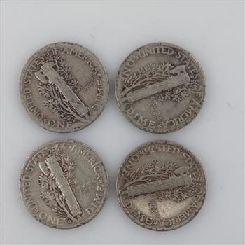 4 US Mercury Silver Dimes
