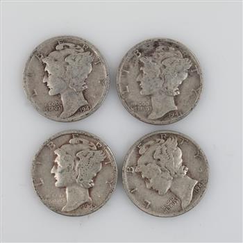 4 US Mercury Silver Dimes