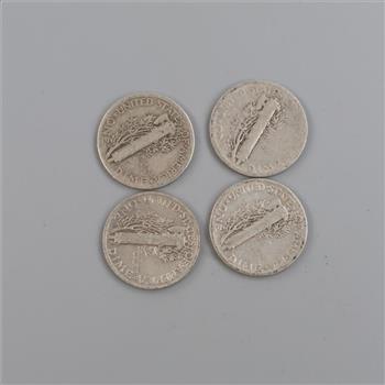 4 US Mercury Silver Dimes